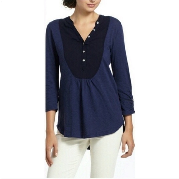 Anthropologie Meadow Rue Navy Blue Amira Tunic Button Bib Medium - Picture 2 of 13